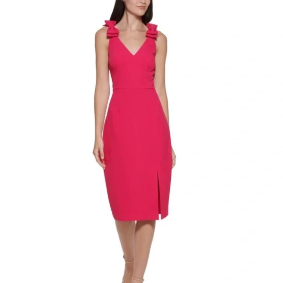 Eliza J Dresses Eliza J Womens Pink Stretch Bowtrim Sleeveless